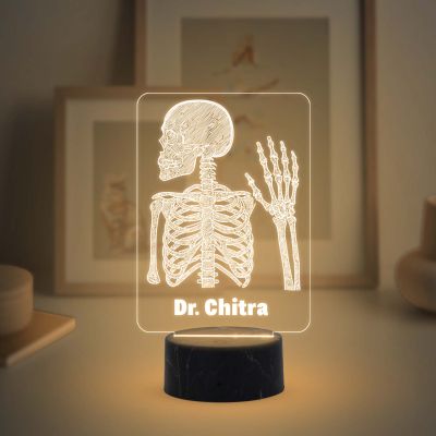 Personalized 3D Illusion Skeleton Lamp Gift for Radiologist Doctor Gift for Medical Students Doctor Clinic Desk Table Lamp with Warm White Light